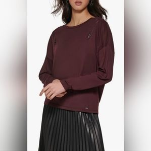 DKNY Womens Zipper Cold Shoulder Top